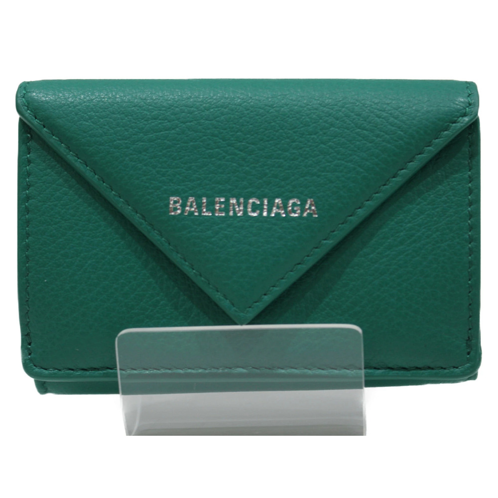 BALENCIAGA Paper Wallet Green Folding Calfskin